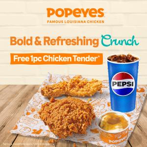 Popeyes Promotion: FREE Chicken Tender with Pepsi x Popeyes Chicken Tender Combo from 18-19 & 25-26 May 2024