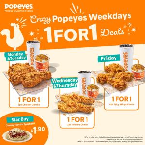 Popeyes Weekdays 1 FOR 1 Promotion: Enjoy Delicious Deals Every Weekday!