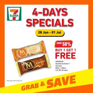 7-Eleven Buy 1 Get 1 FREE Magnum Ice Cream Promotion from 28 June - 1 July 2024